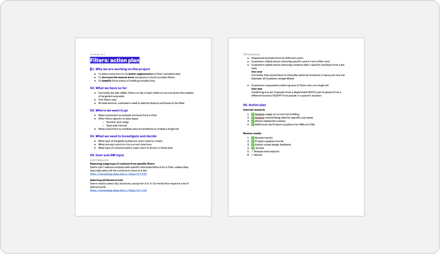 Action plan for filters work.