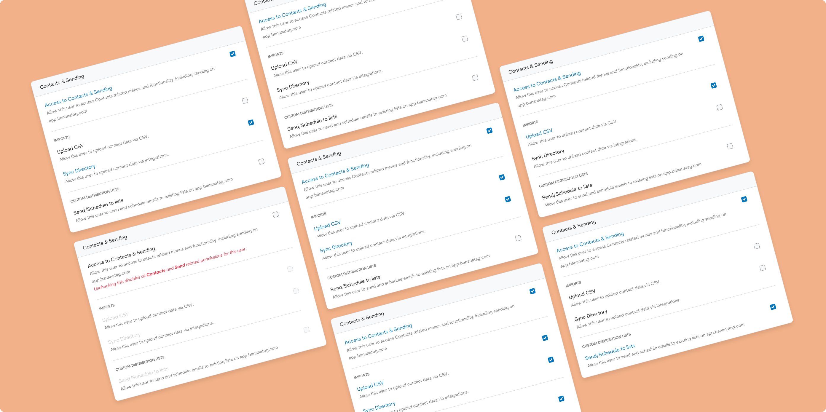 Permission combinations for different user types.